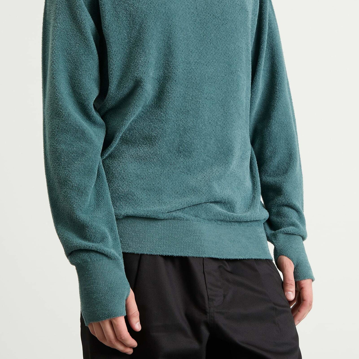 Goldwin Men's Mesh Pile Crew Sweatshirt in Moss Agate