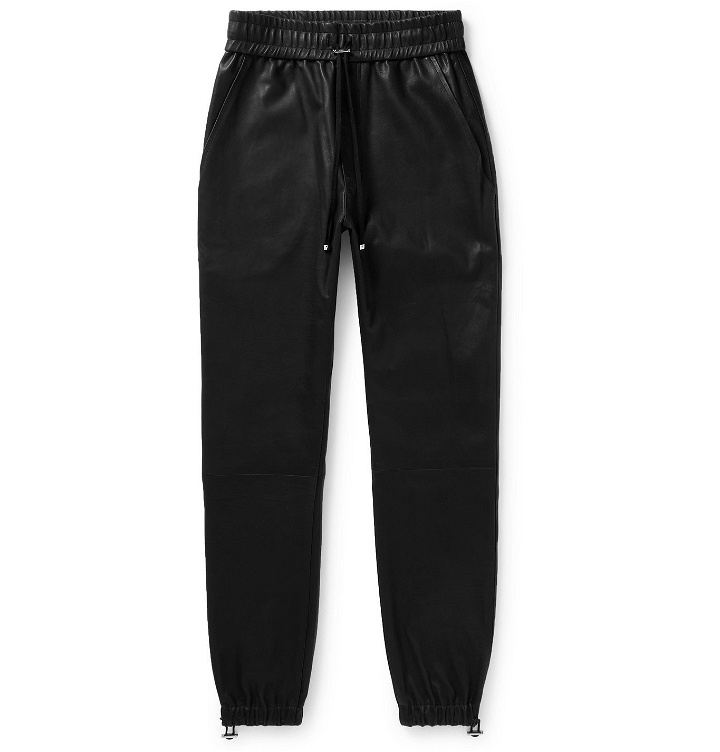 Photo: AMIRI - Slim-Fit Tapered Leather Drawstring Trousers - Black