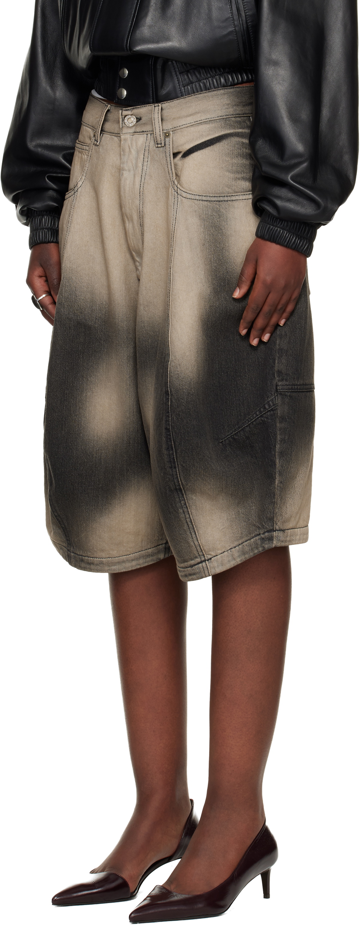 LU'U DAN Gray Puffa Denim Shorts