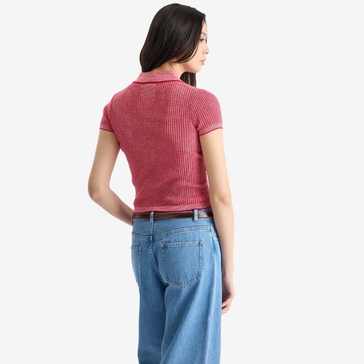 GUEST IN RESIDENCE Women's Shrunken Polo In Cashmere in True Red/Cream