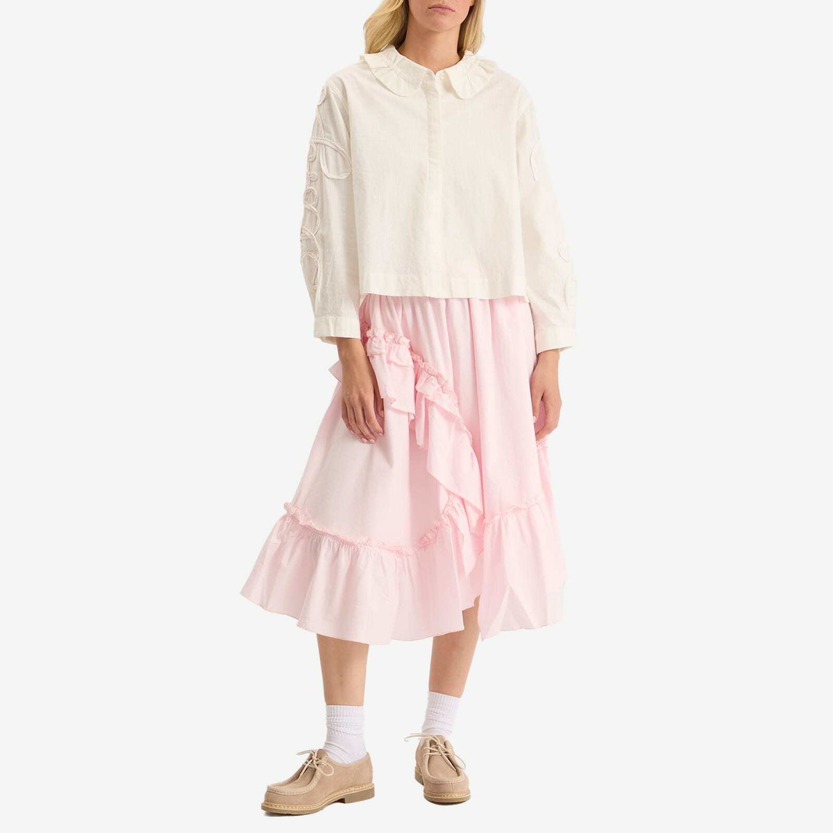YMC Women's Draped Midi Skirt in Light Pink