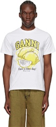 GANNI White Relaxed Lemon T-Shirt