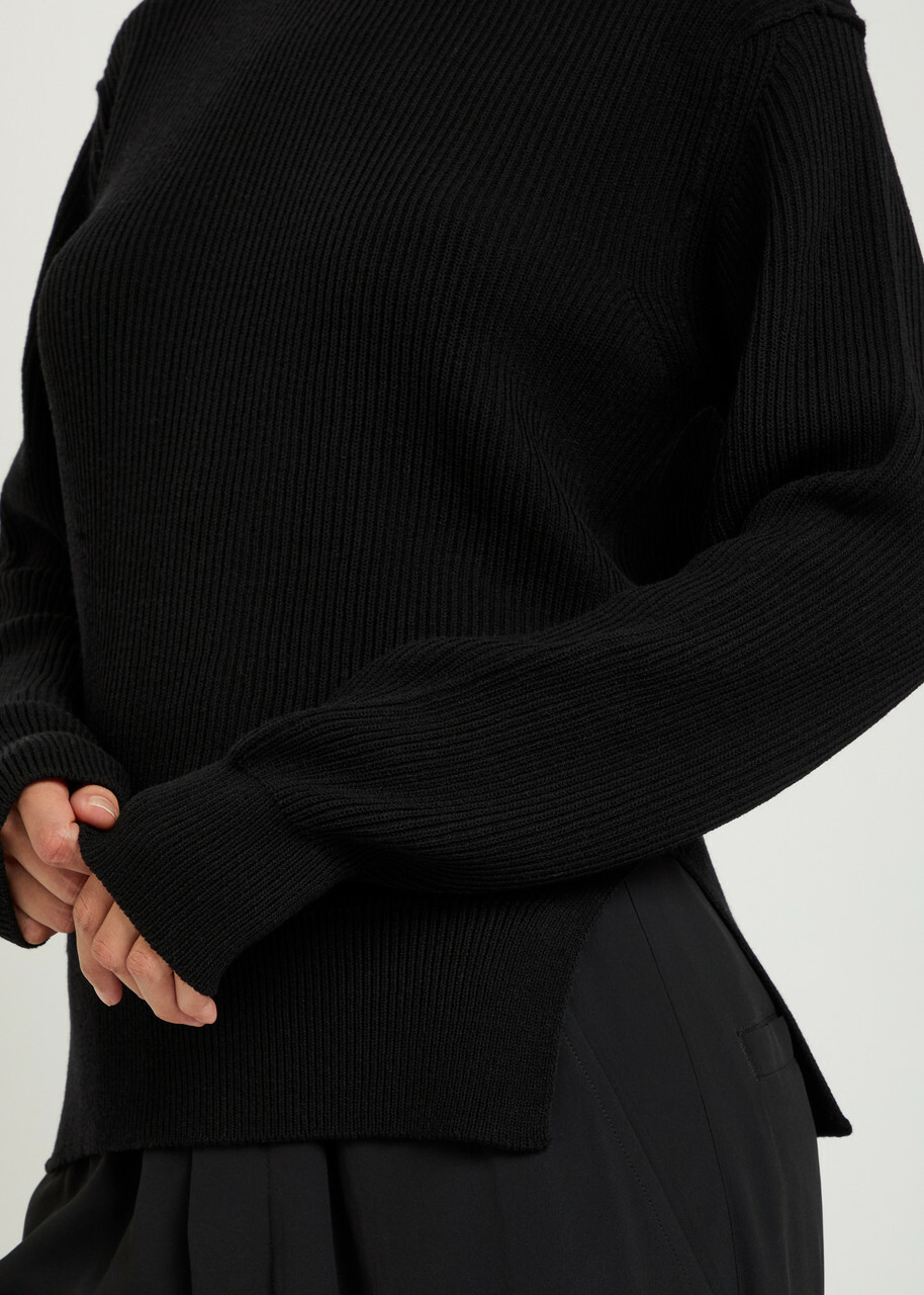 Rick Owens Fisherman Ribbed Wool Jumper Black