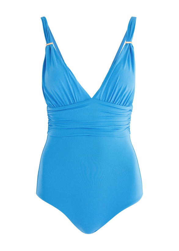 Photo: Melissa Odabash Panarea Plunge V-neck Swimsuit Blue