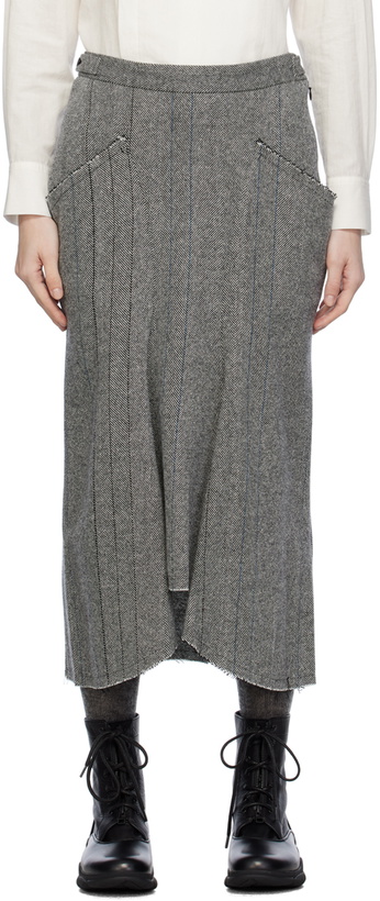Photo: Y's Gray Herringbone Midi Skirt
