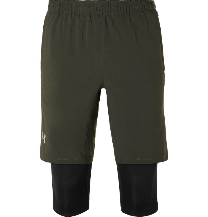 Photo: Under Armour - UA SW Slim-Fit Layered Stretch-Shell Shorts - Green