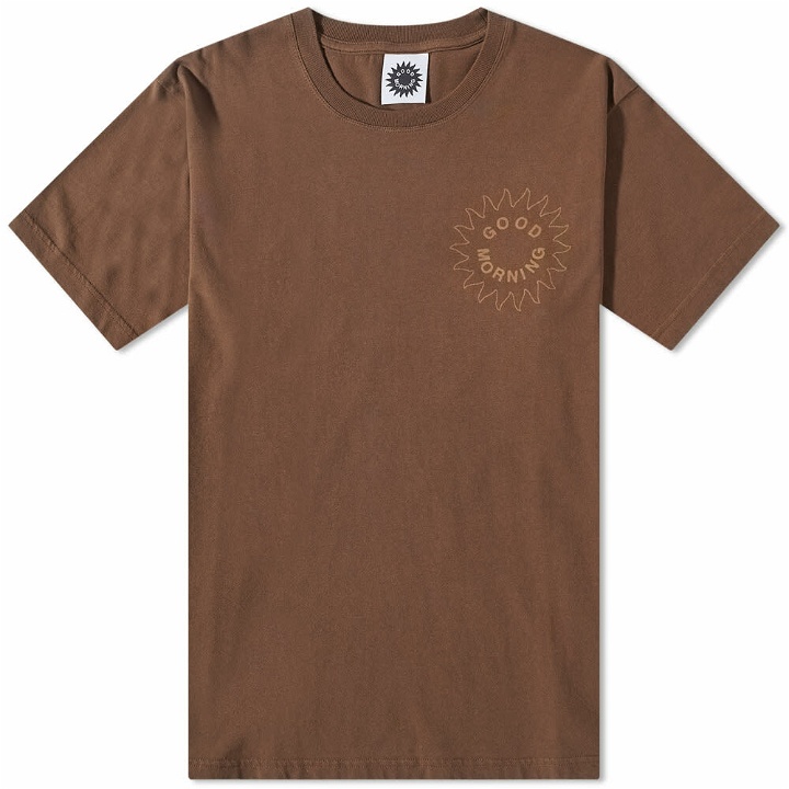 Photo: Good Morning Tapes Men's Sun Logo T-Shirt in Chocolate