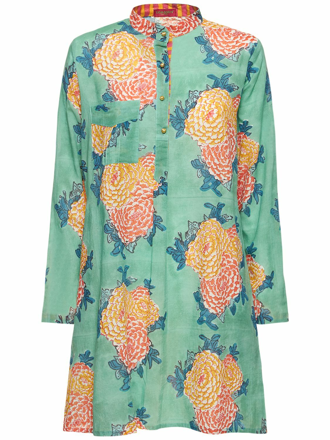 LISA CORTI Kurta Printed Cotton Mini Dress