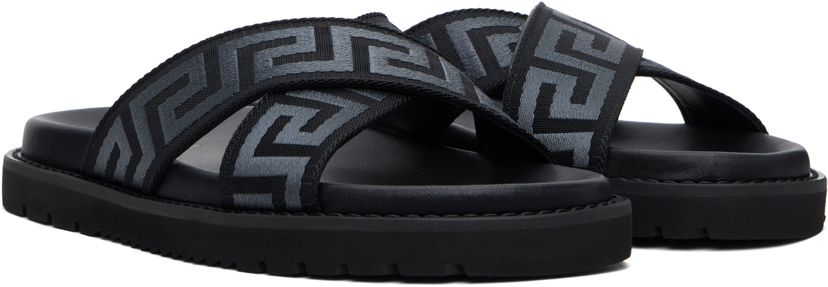 Versace Black Greek Ribbon Sandals