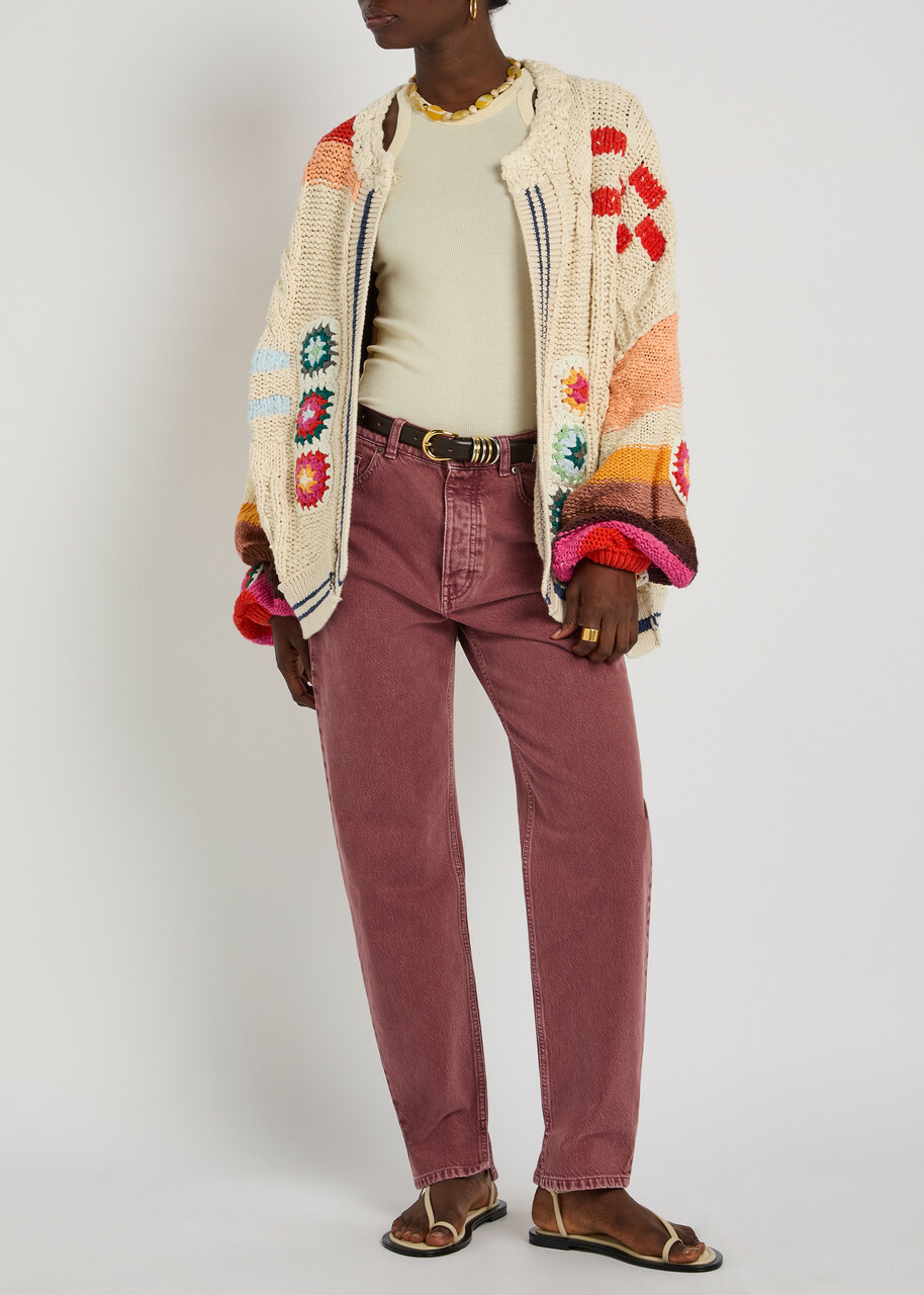 Free People Clear Skies Intarsia Cotton-blend Cardigan Multicoloured