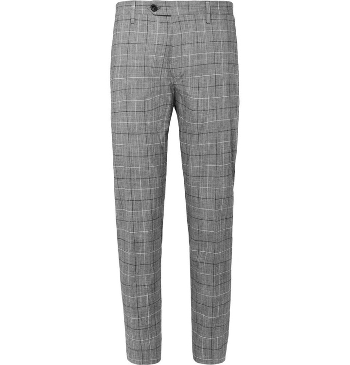 Photo: Mr P. - Black Cropped Tapered Checked Cotton-Blend Trousers - Black
