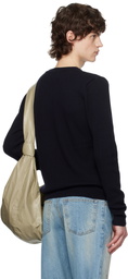Tonywack Navy Super Fine Wool Ribbed V-Neck Sweater