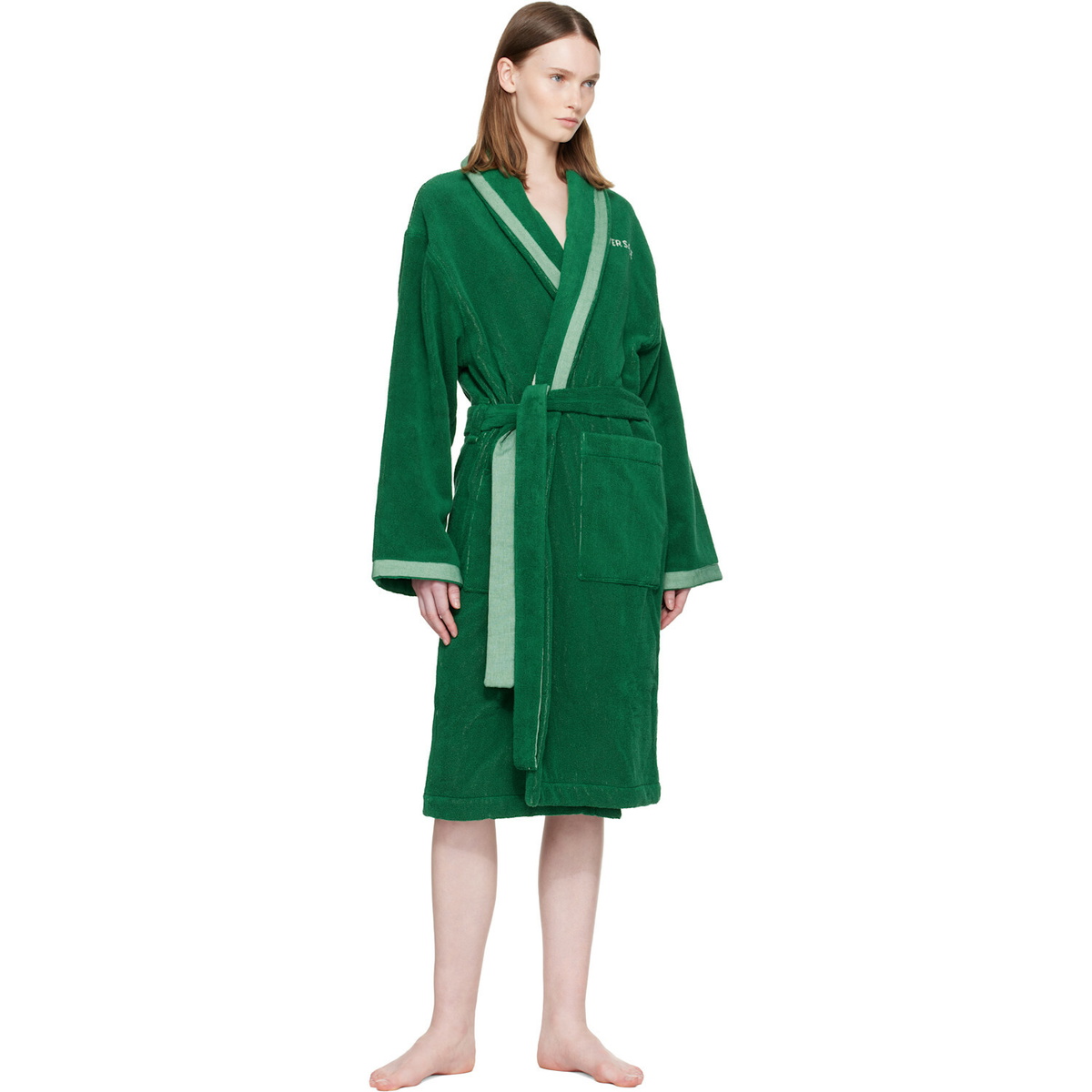 Versace Green Cotton-Terry Jacquard Bathrobe