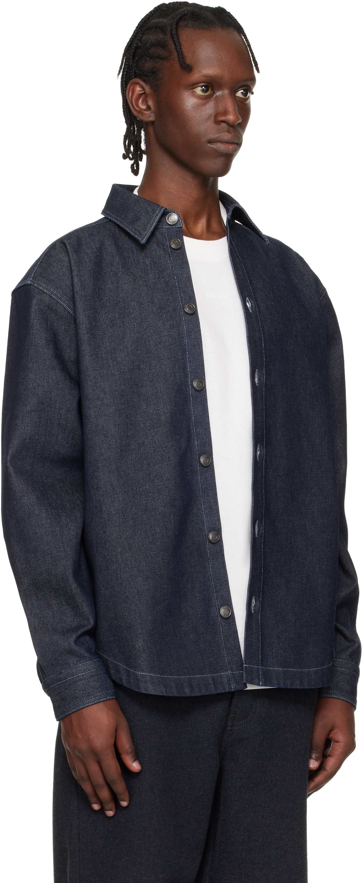 Hugo Navy Oversized-Fit Weighty Denim Overshirt