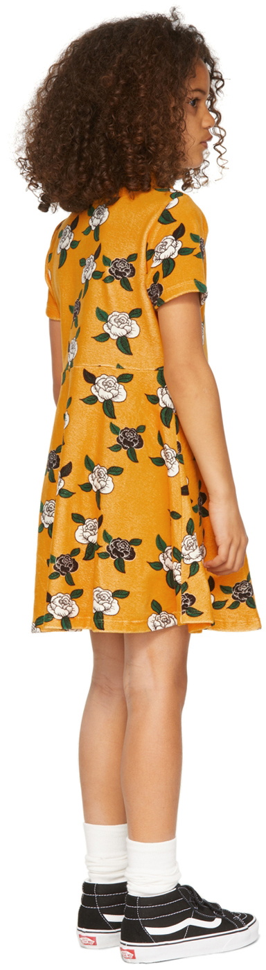 Mini Rodini Kids Yellow Velour Rose Dress Mini Rodini