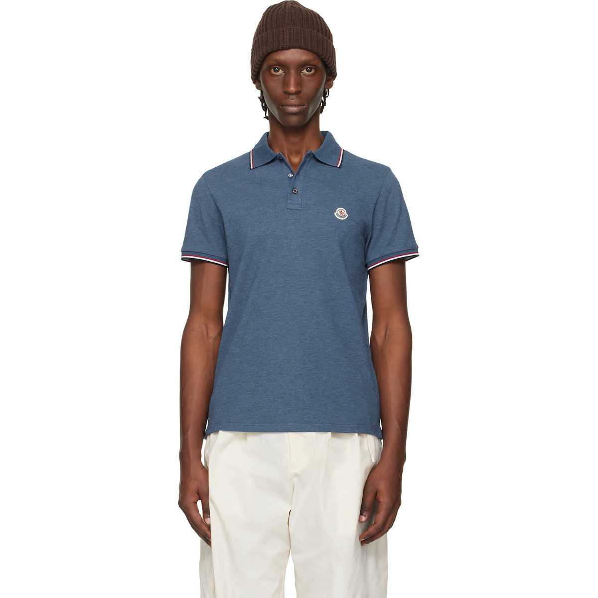 Moncler Blue Tricolor-Trimmed Cotton Piquet Polo