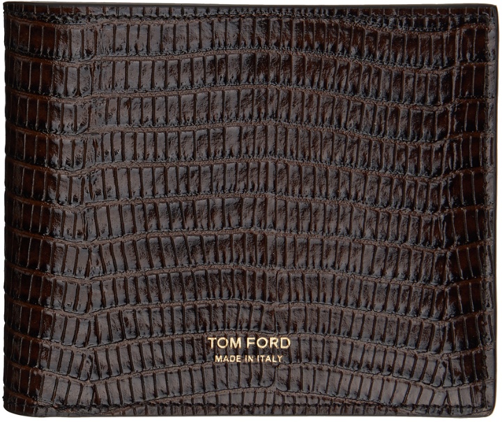 Photo: TOM FORD Brown Glossy Printed Croc Bifold Wallet