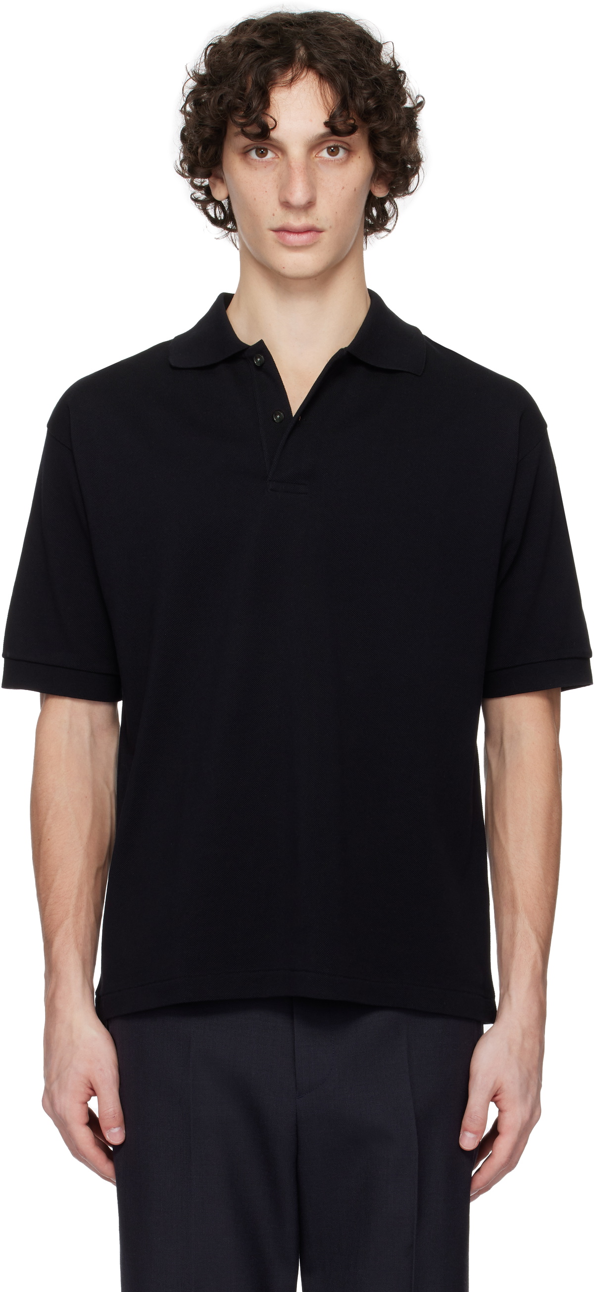 トップス AURALEE 3 PIMA COTTON HEAVY PIQUE POLO Auralee Mens High Gauge Rib Knit Polo in Navy Curated at