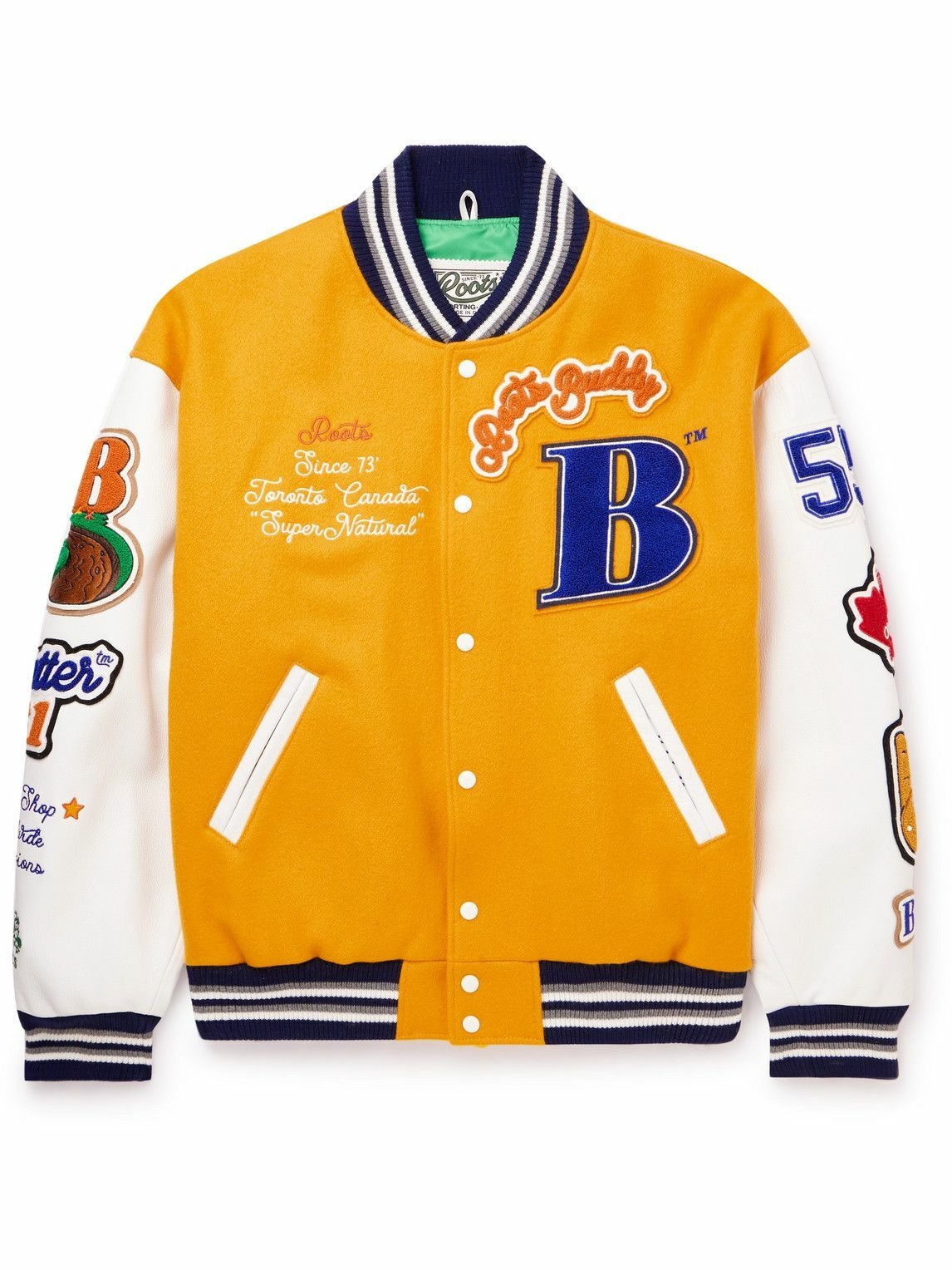 Photo: BETTER GIFT SHOP - Roots Gallery and Gift Shop Wool-Blend Felt and Leather Varsity Jacket - Yellow