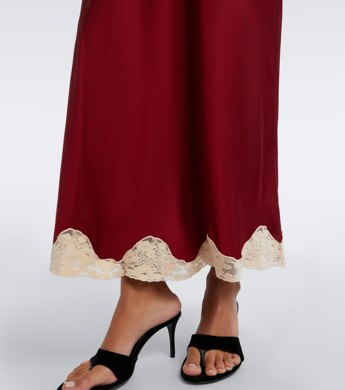 Rixo Crystal lace-trimmed satin slip skirt