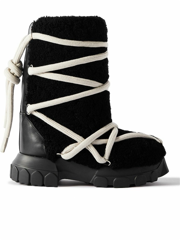 Photo: Rick Owens - Leather-Trimmed Shearling Boots - Black