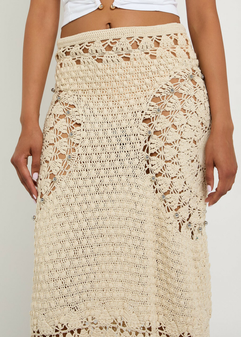Rabanne Bead-embellished Crochet Cotton Midi Skirt Ecru