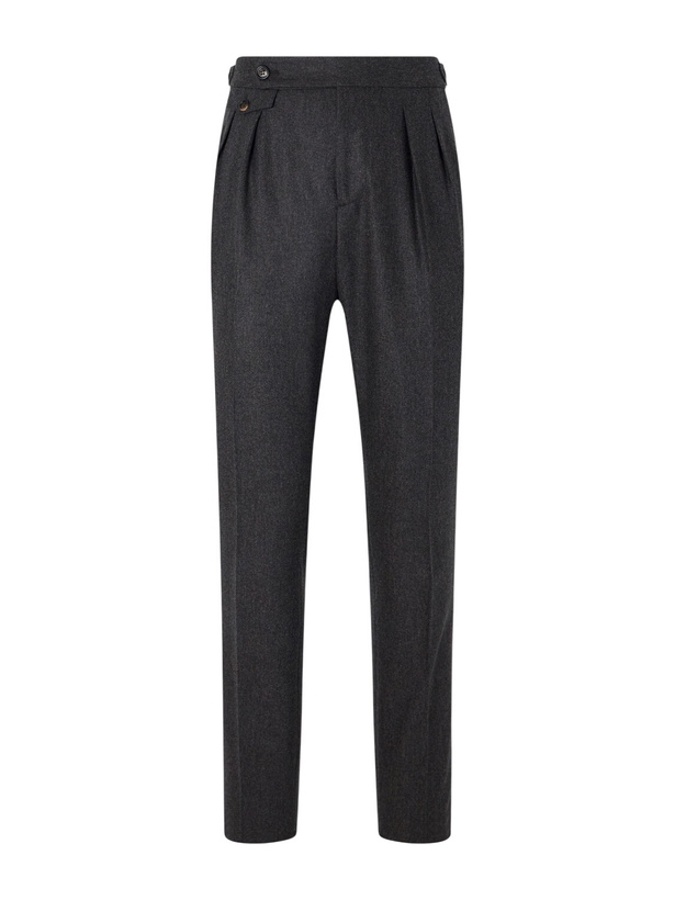 Photo: Brunello Cucinelli - Straight-Leg Pleated Wool Trousers - Gray
