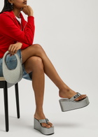 Coperni 90 Glittered Platform Wedge Sandals Silver
