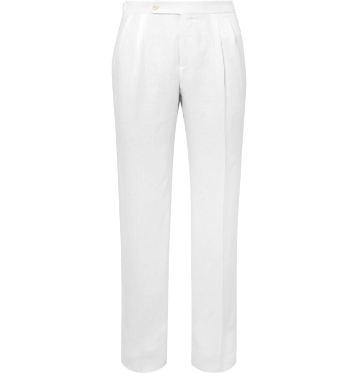 Photo: Loro Piana - Tapered Pleated Linen Trousers - White