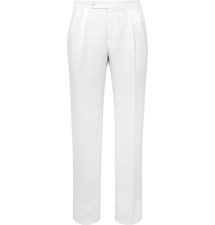 Photo: Loro Piana - Tapered Pleated Linen Trousers - White