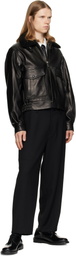Ernest W. Baker Black Aviator Leather Bomber Jacket