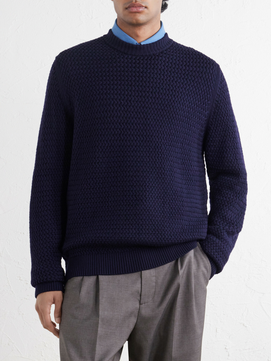 Sunspel - Merino Wool-Basketweave Sweater - Blue