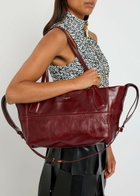 Balmain Track Zip Small Glossed Leather Tote bag - Aubergine - One Size