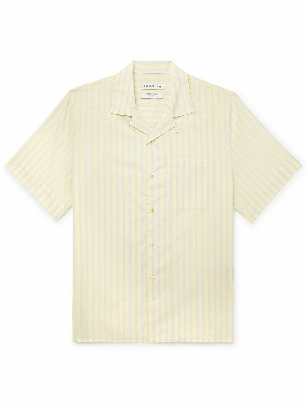 Photo: A Kind Of Guise - Gioia Slim-Fit Convertible-Collar Striped Cotton-Voile Shirt - Yellow