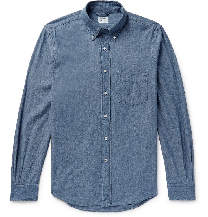 Photo: Aspesi - Slim-Fit Button-Down Collar Cotton-Chambray Shirt - Men - Blue