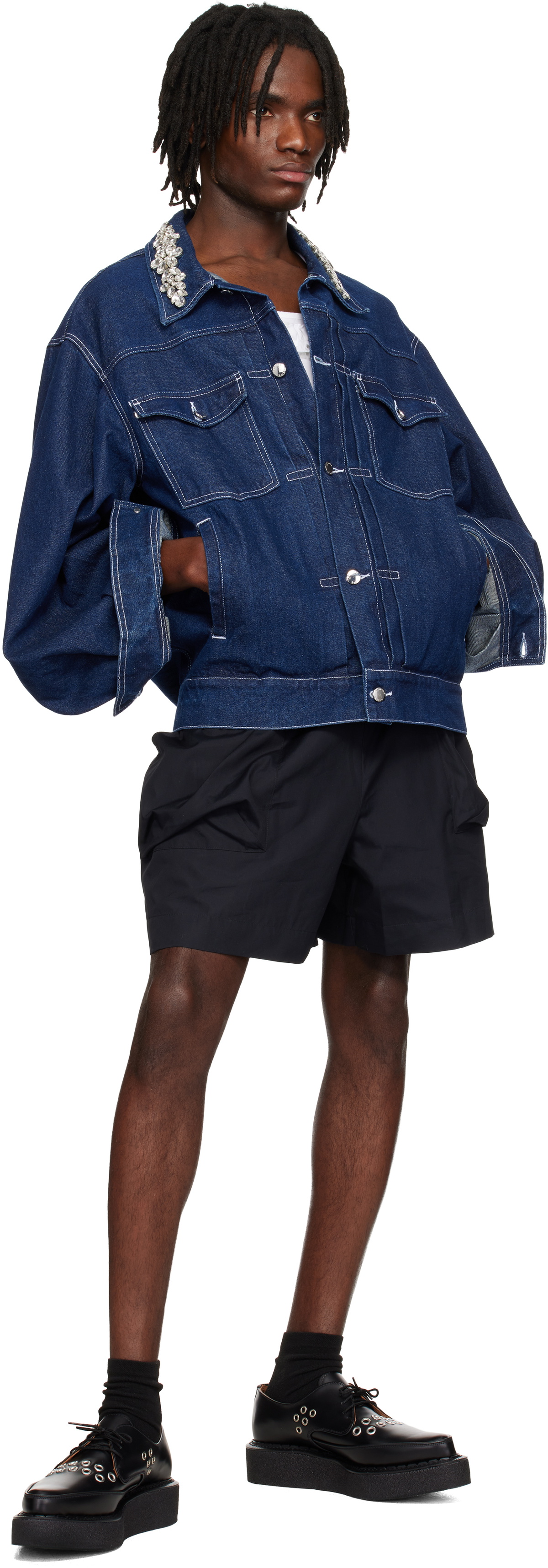 Simone Rocha Blue Embellished Denim Jacket Simone Rocha