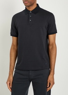Emporio Armani Jacquard Logo-embroidered Cotton Polo Shirt Navy