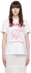 GANNI White Embroidered T-Shirt