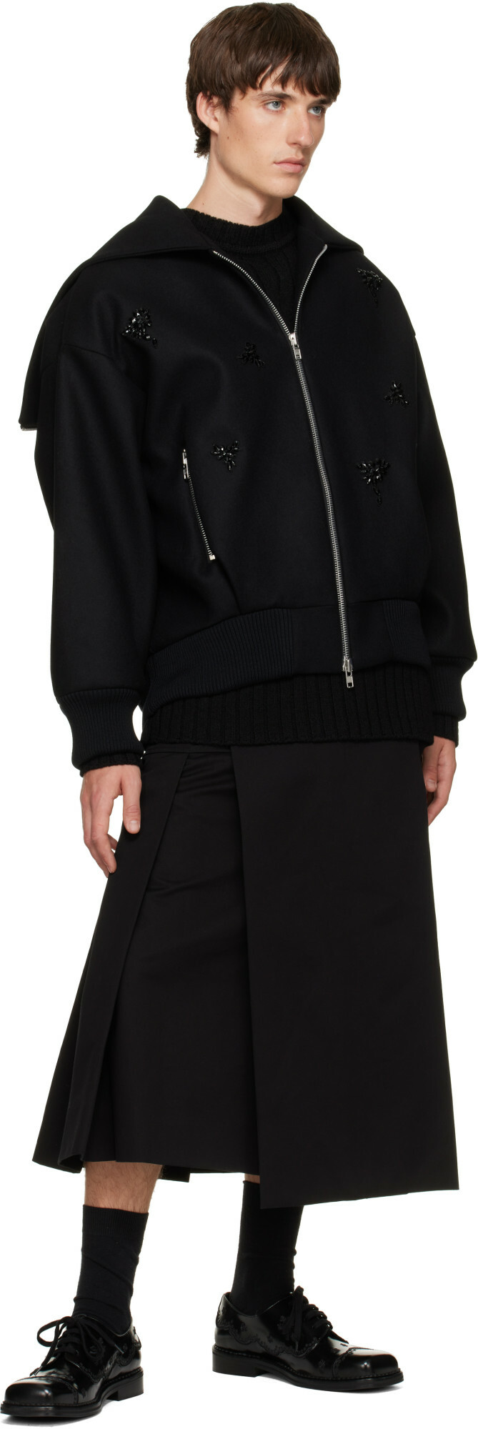 Simone Rocha Black Embellished Oversized Split Hood Jacket