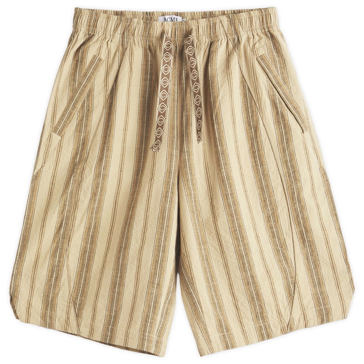 Photo: ACMH by Magic Castles Men's Idle Long Stripe Shorts in Beige Stripe