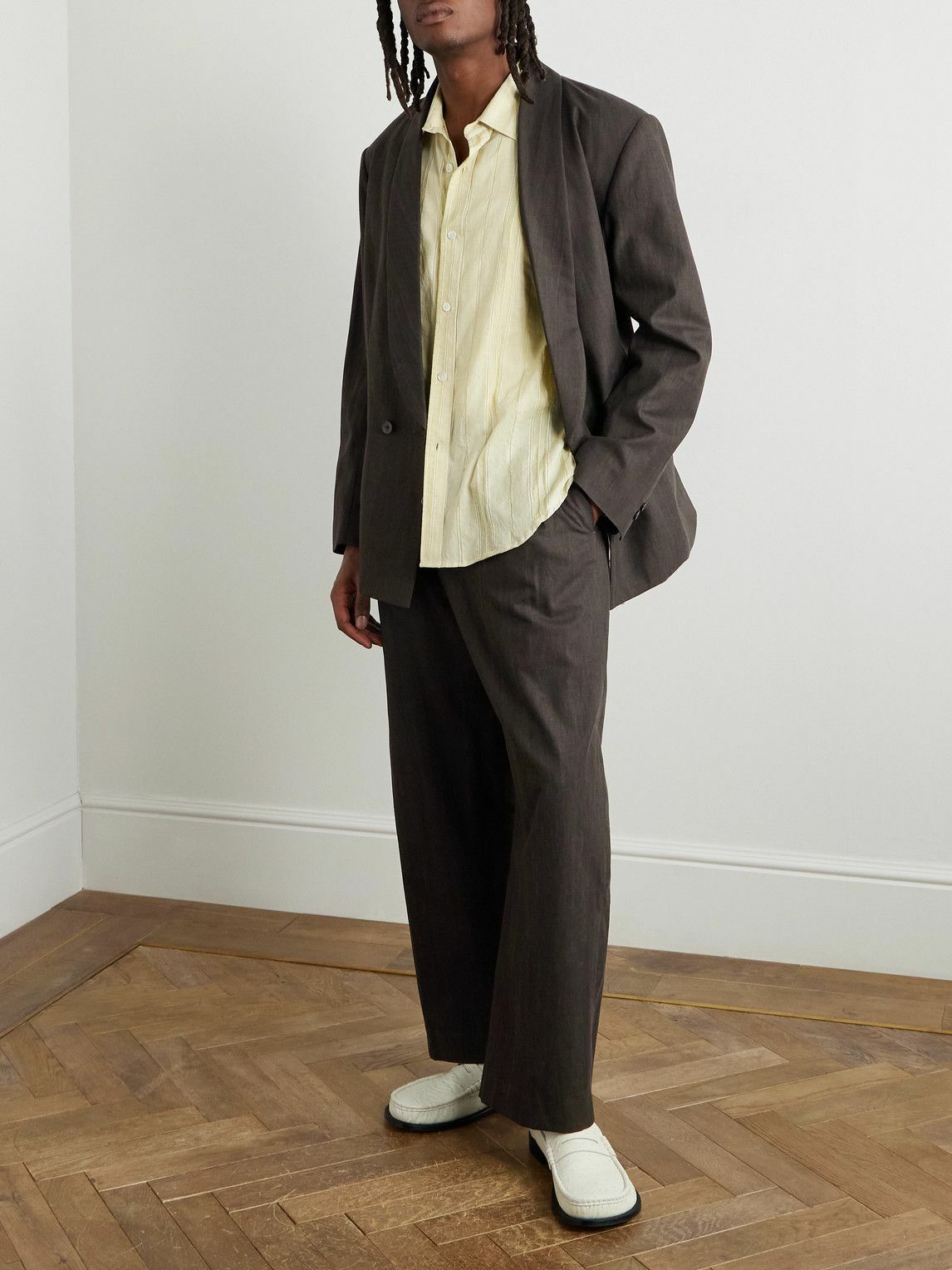Small Talk - Shawl-Lapel Double-Breasted Cotton-Canvas Suit Jacket - Brown