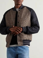 Golden Bear - Puppytooth Tweed-Panelled Wool Varsity Jacket - Brown