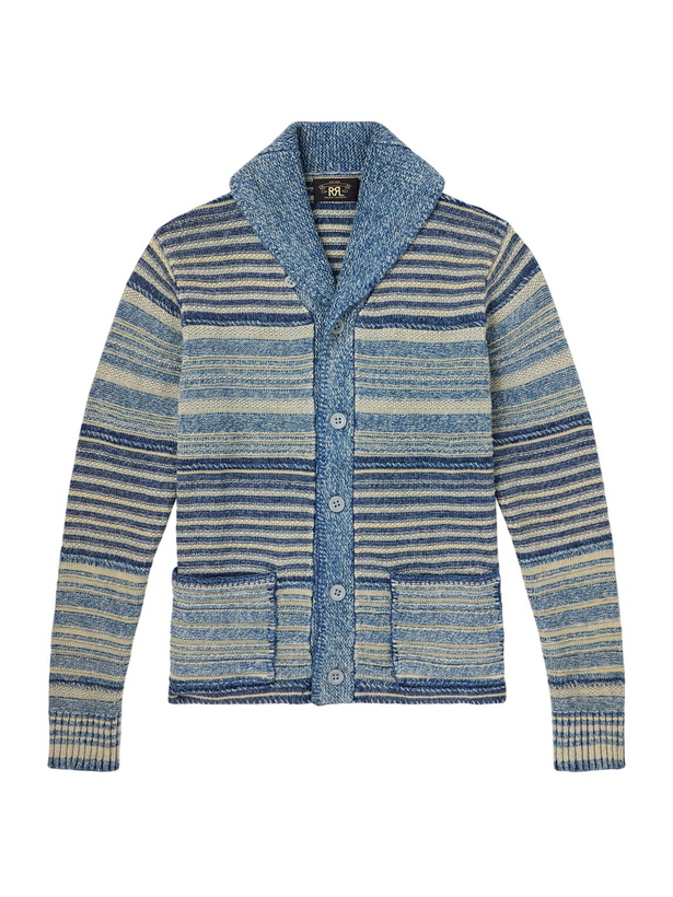 Photo: RRL - Shawl-Collar Striped Cotton and Linen-Blend Cardigan - Blue