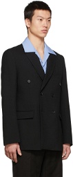 Recto Black Wool Double-Breasted Blazer