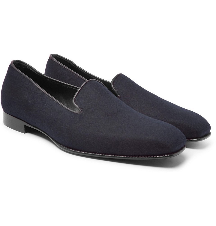 Photo: Kingsman - George Cleverley Windsor Leather-Trimmed Cashmere Slippers - Navy