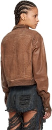 Rick Owens DRKSHDW Brown Cape Sleeve Cropped Denim Jacket
