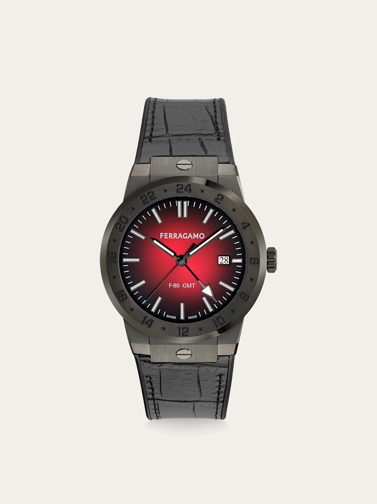 Ferragamo Mens F-80 Classic GMT watch in Red