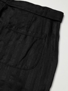 Oliver Spencer - Straight-Leg Belted Pleated Embroidered Linen Trousers - Black