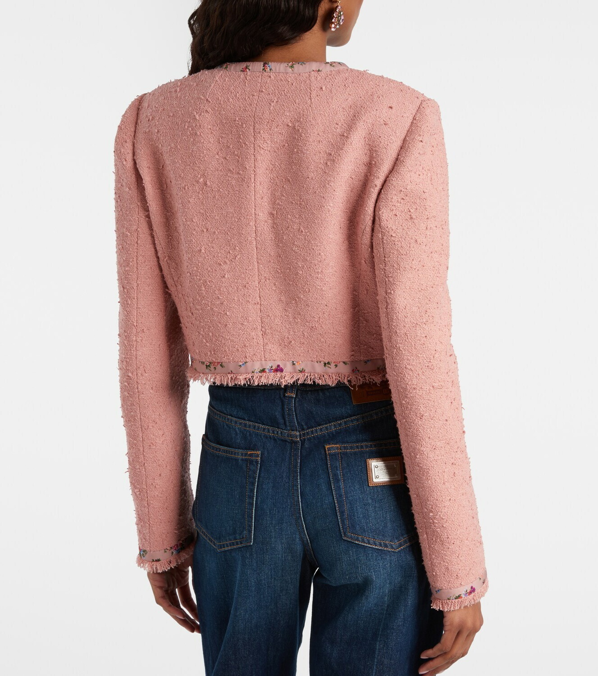 Dolce&Gabbana Floral cropped cotton-blend tweed jacket