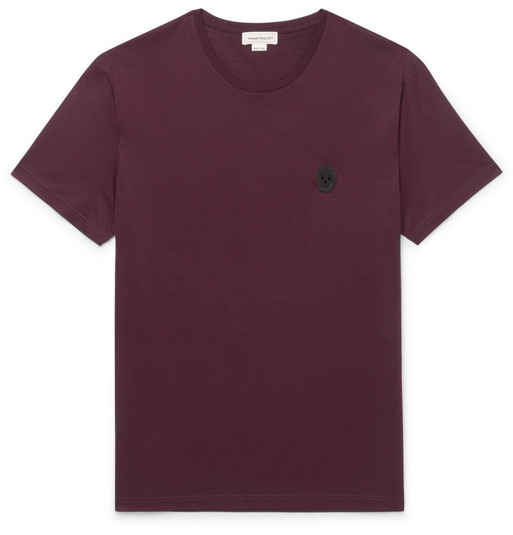 Photo: Alexander McQueen - Slim-Fit Skull-Embellished Cotton-Jersey T-Shirt - Burgundy